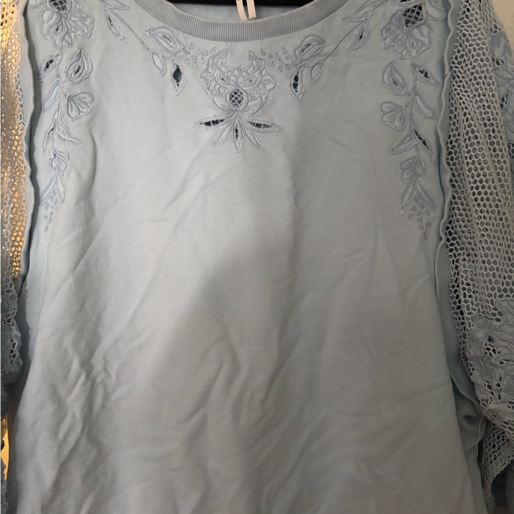 Anthropologie Light Blue Lace-Panel Sweatshirt - Picture 5 of 5